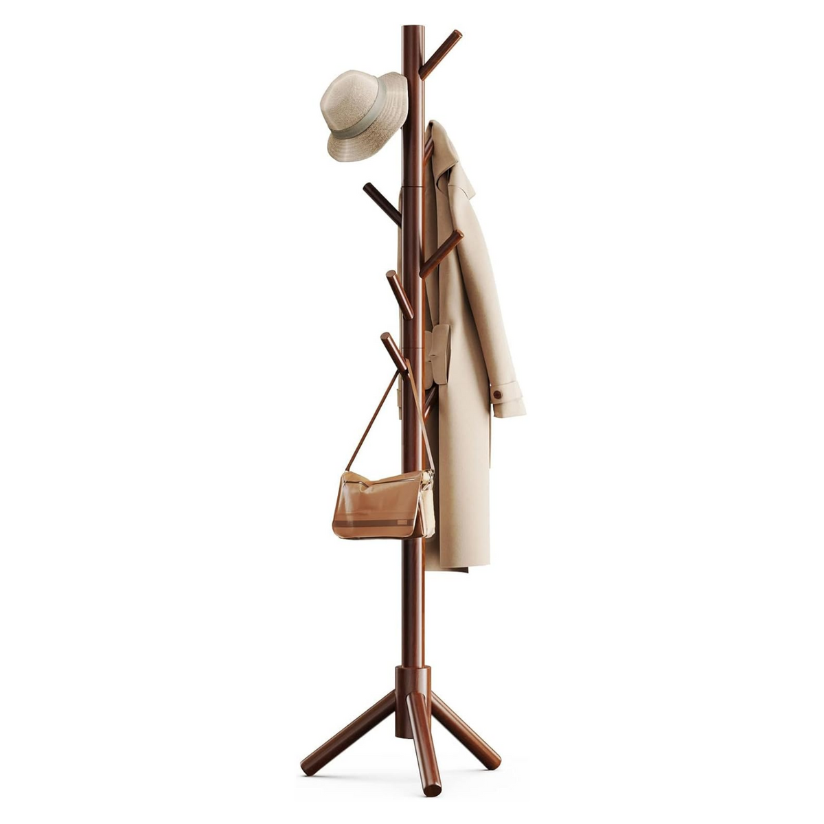 Solid Wooden Coat Rack Freestanding with 8 Hooks