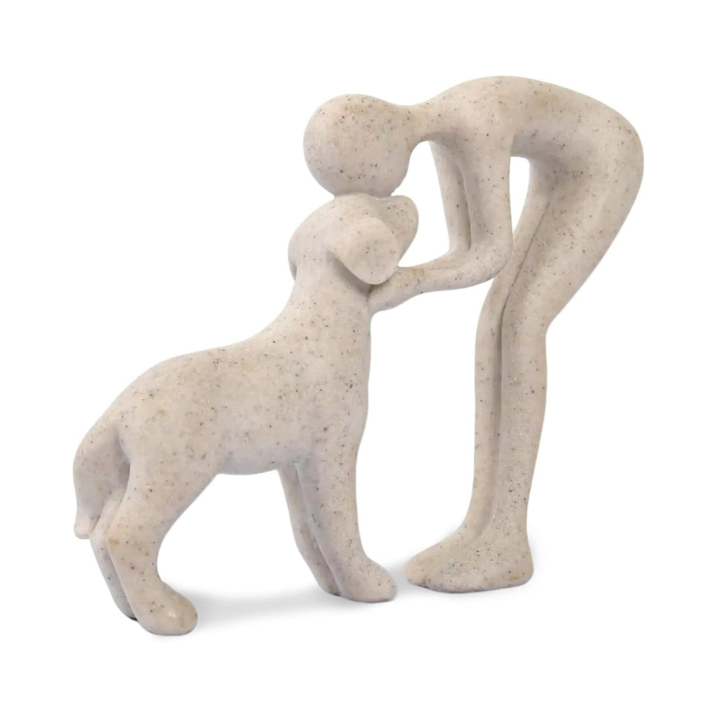 Abstract Person and Dog Head-to-Head Figurine Sandstone