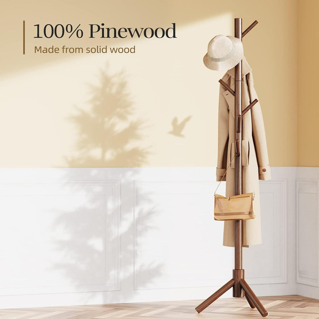 Solid Wooden Coat Rack Freestanding with 8 Hooks