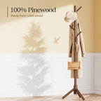 Solid Wooden Coat Rack Freestanding with 8 Hooks