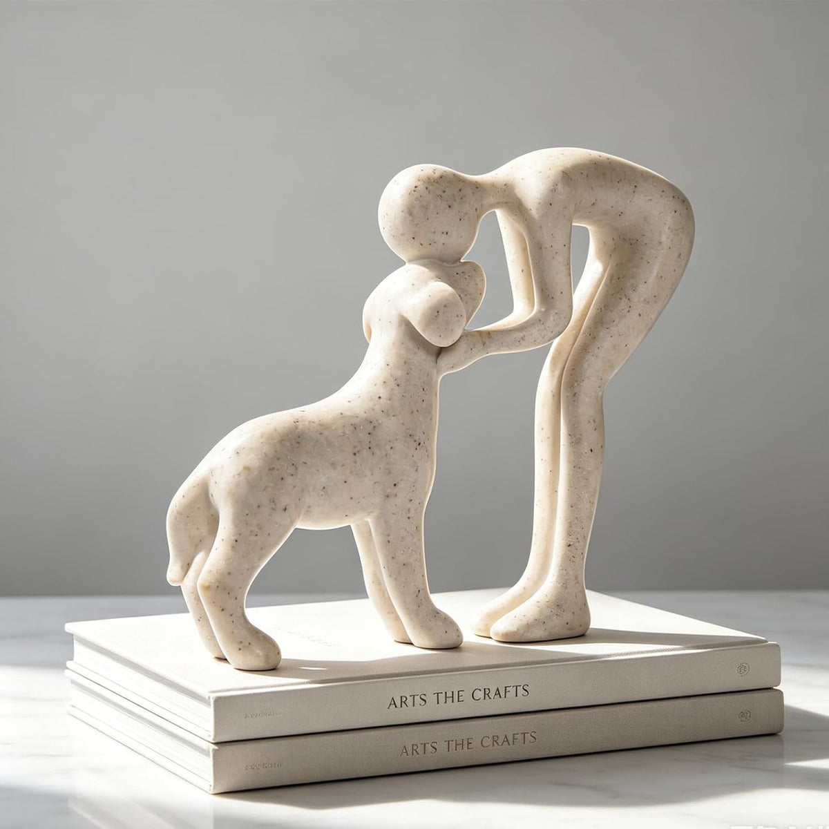 Abstract Person and Dog Head-to-Head Figurine Sandstone