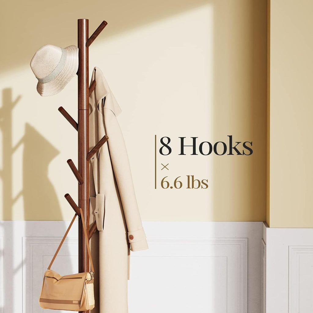 Solid Wooden Coat Rack Freestanding with 8 Hooks