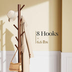 Solid Wooden Coat Rack Freestanding with 8 Hooks