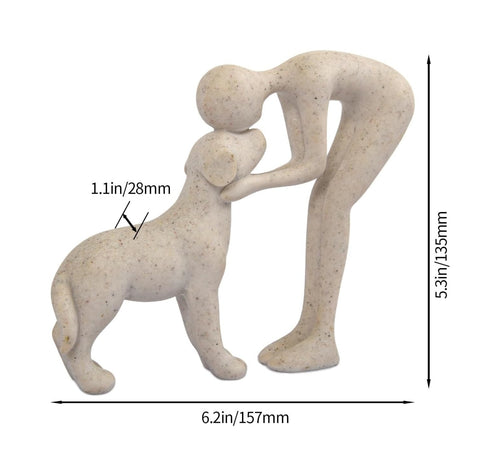 Abstract Person and Dog Head-to-Head Figurine Sandstone