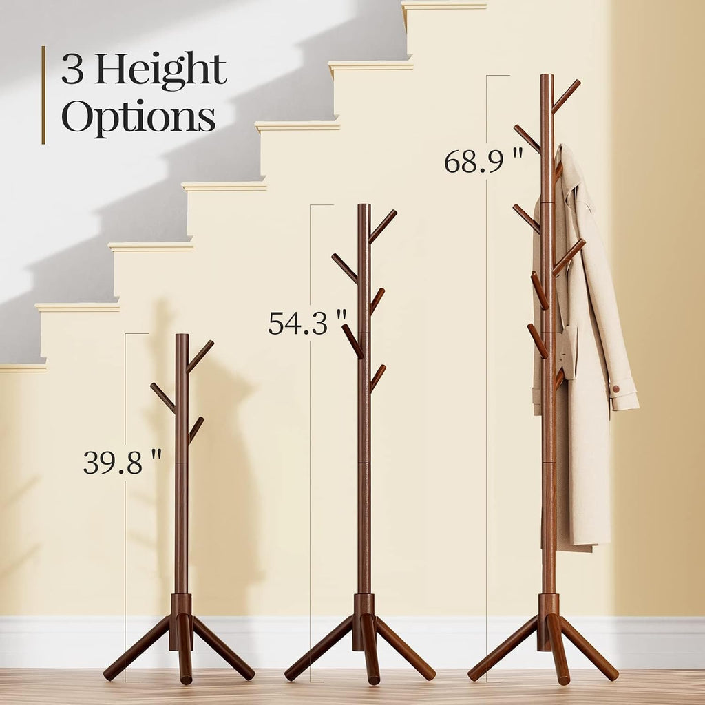 Solid Wooden Coat Rack Freestanding with 8 Hooks