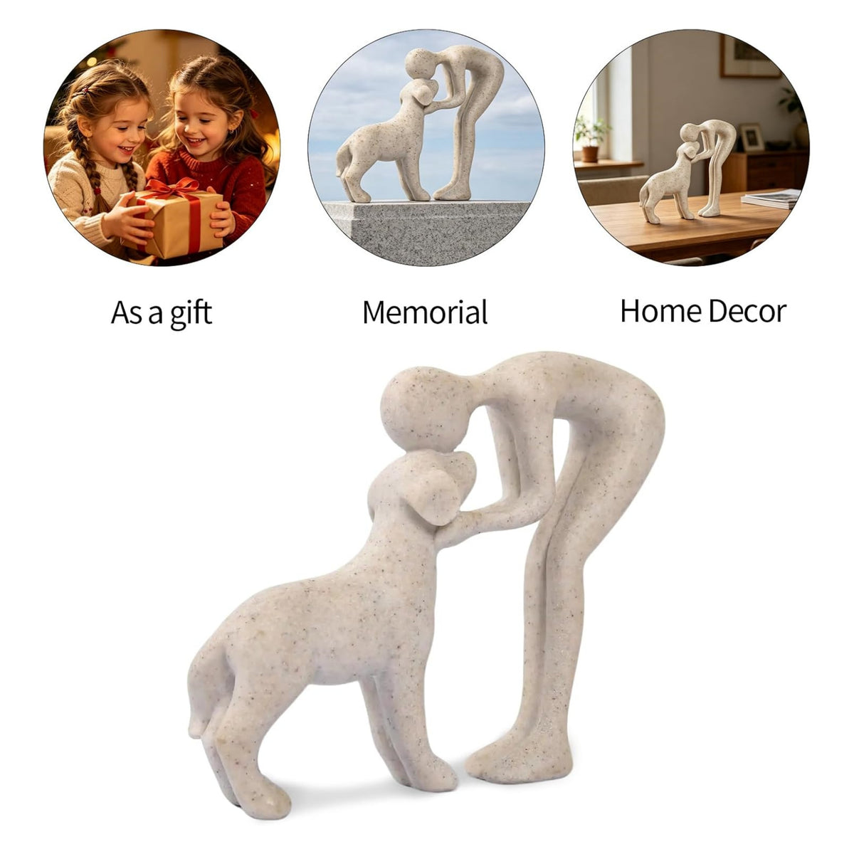 Abstract Person and Dog Head-to-Head Figurine Sandstone