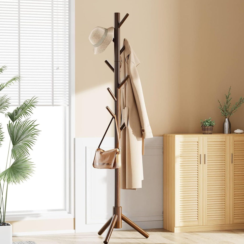 Solid Wooden Coat Rack Freestanding with 8 Hooks
