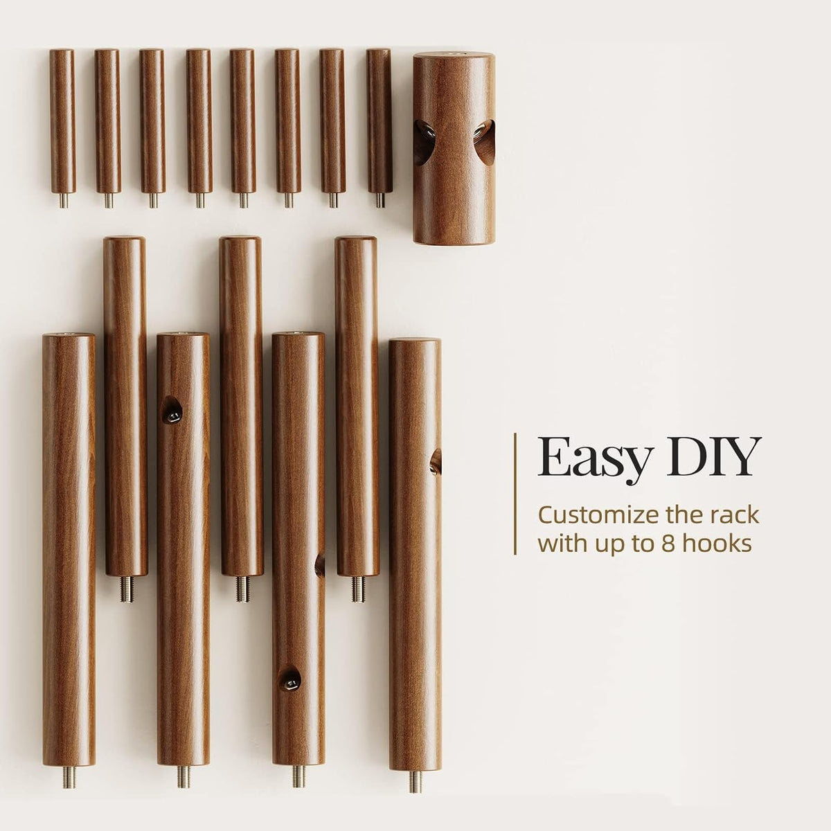 Solid Wooden Coat Rack Freestanding with 8 Hooks